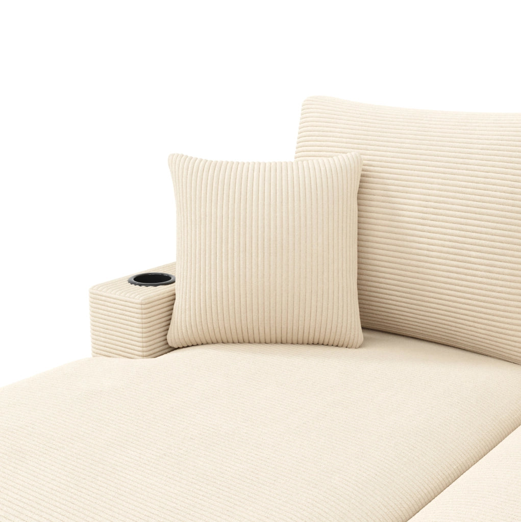 Divano 2 posti 163x140 cm in velluto a coste beige con USB e USB-C HOMVRA