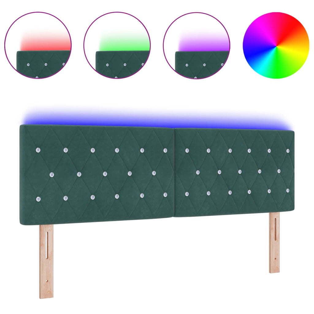 Testiera LED a bottoni di cristallo imbottita verde scuro 72 cm in velluto