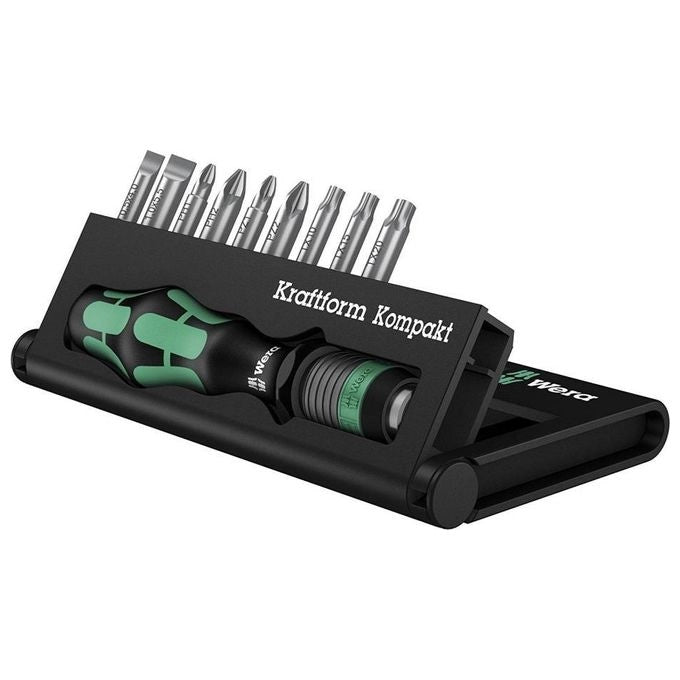 Wera 05056653001 Kraftform Kompakt 10 Set di Cacciaviti e Inserti 10 Pezzi con Manico Rapidaptor e Custodia Robusta colore Nero
