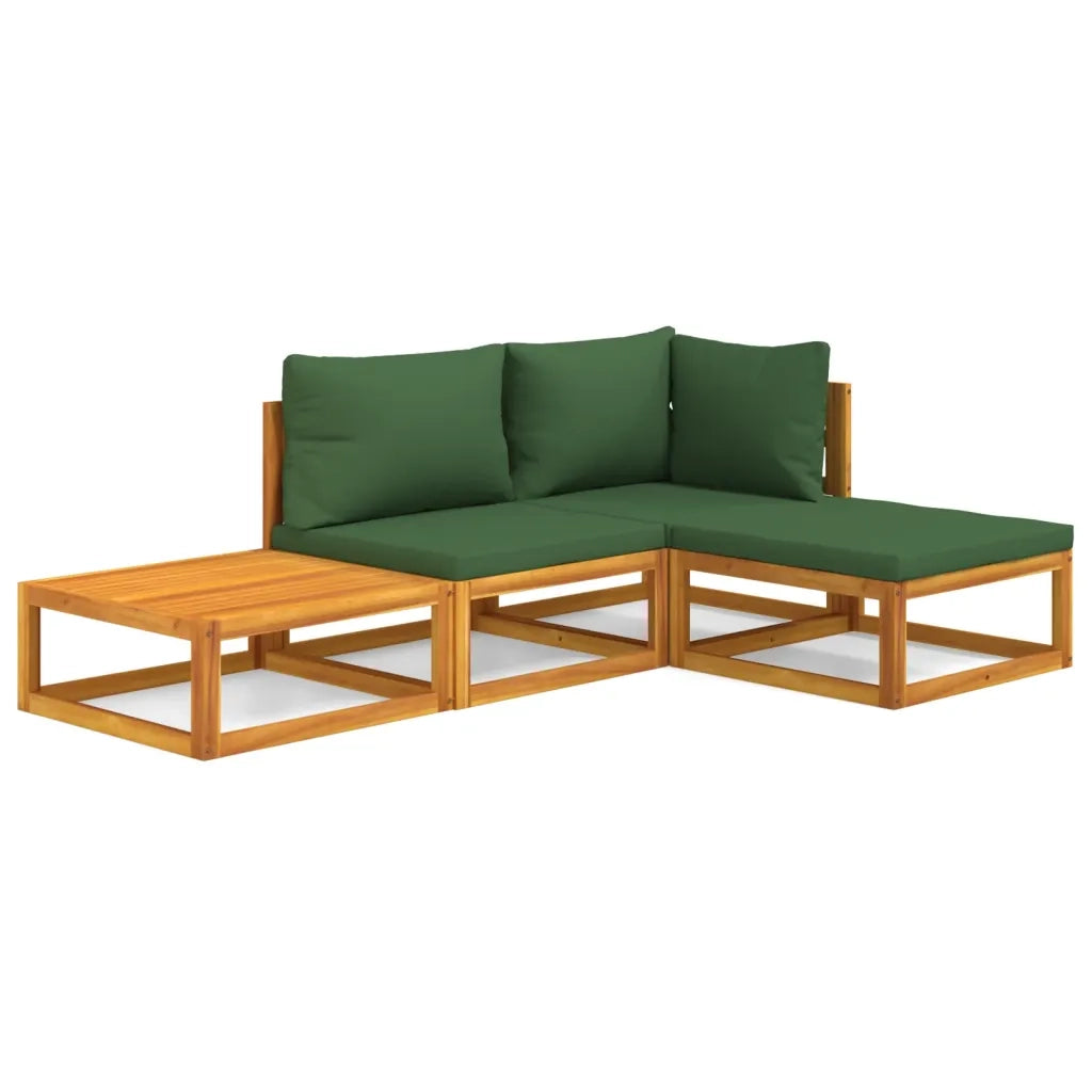 Set Salotto da Giardino 4 pz con Cuscini Verdi Legno Massellocod mxl 76303