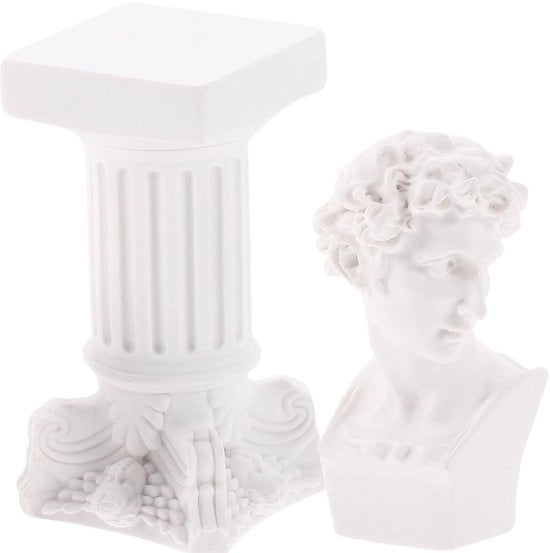 Set di Ornamenti da Collezione in Miniatura con Colonna Romana David e Colonna Greca in Bianco Modellato con Resina