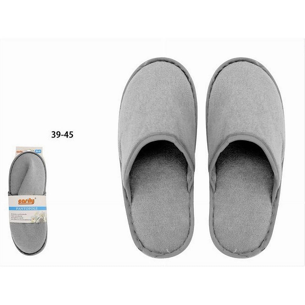Trade Shop - Coppia Pantofole Ciabatte Bagno Chiuse Tessuto Grigio Taglia 39-45 Stanza 79695 -