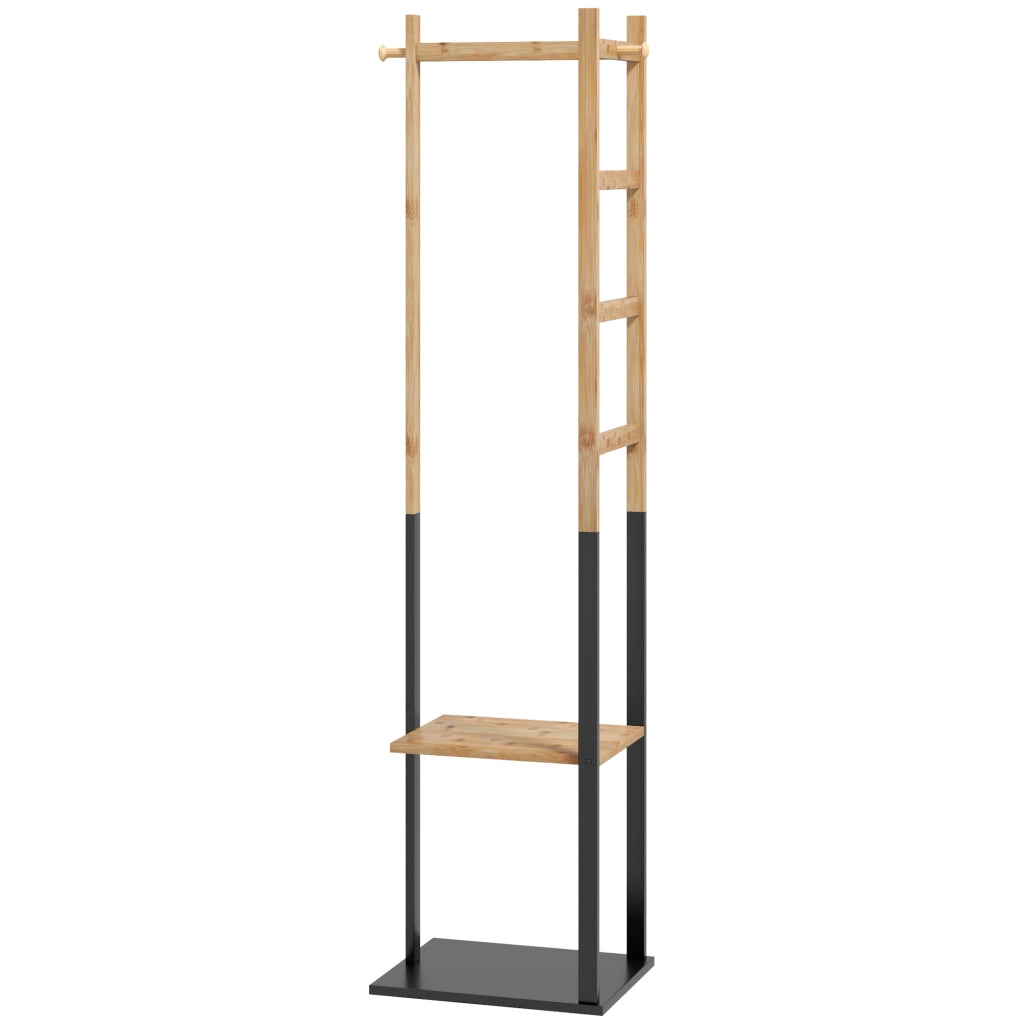 Appendiabiti a Stelo con Scaffale e Ganci ¨C Zephmum ¨C Legno Bamb¨´ e Acciaio Nero