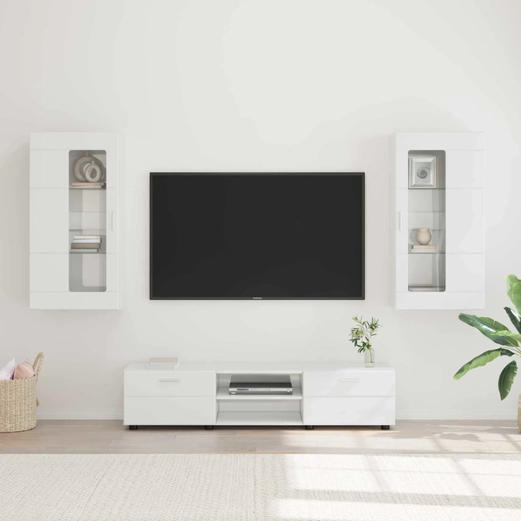Set mobile TV FLORIN 3 pcs Bianco Lucido Legno multistrato 3397928