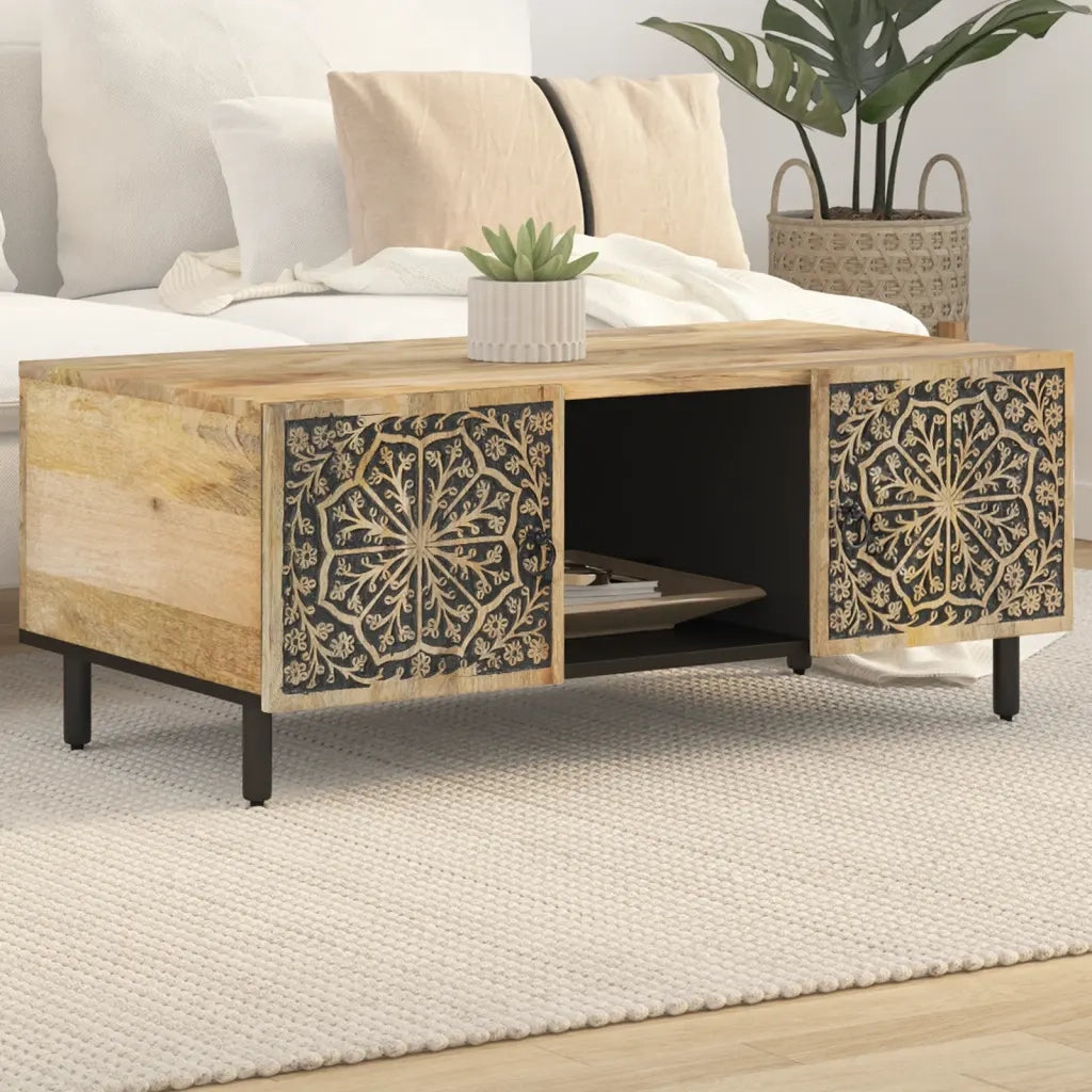 Tavolino da Salotto-Tavolino da soggiorno-Tavolo 100x54x40 cm in Legno Massello di Mango 777013