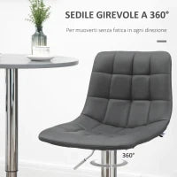 Set 2 Sgabelli da Bar Girevoli in Similpelle con Schienale e Poggiapiedi, 42x45x89-110cm, Grigio