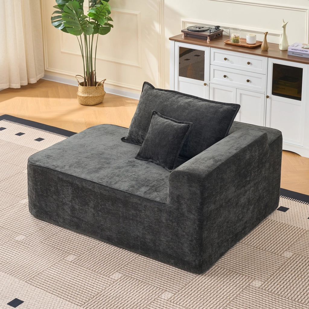 Chaise Longue 1 Posto Pronta All’Uso con Cuscino e Tasca Laterale Comfort Morbido Design Moderno in Ciniglia Nero