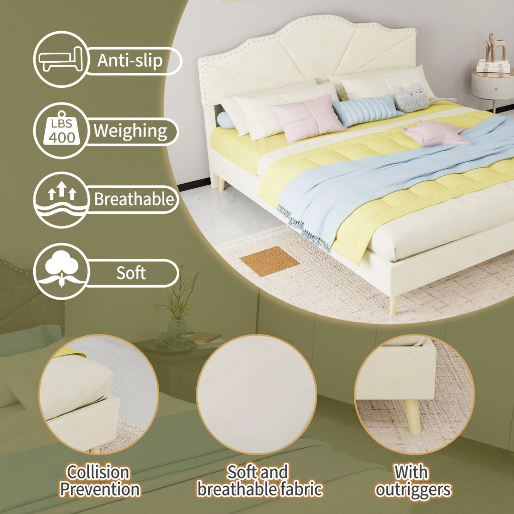 letto imbottito tessuto e metallo beige 160 x 200 cm