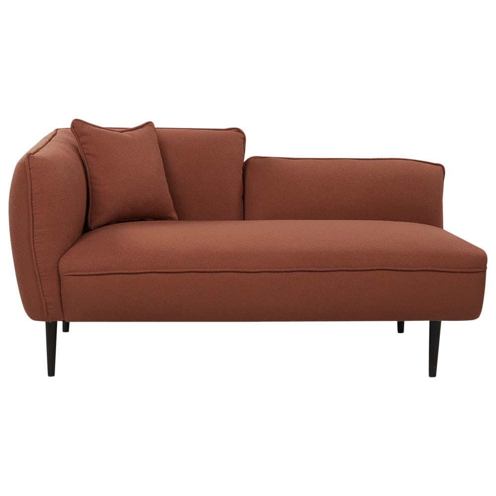 Chaise longue in tessuto bouclé rosso scuro Gambe in metallo a sinistra con cuscino Design moderno