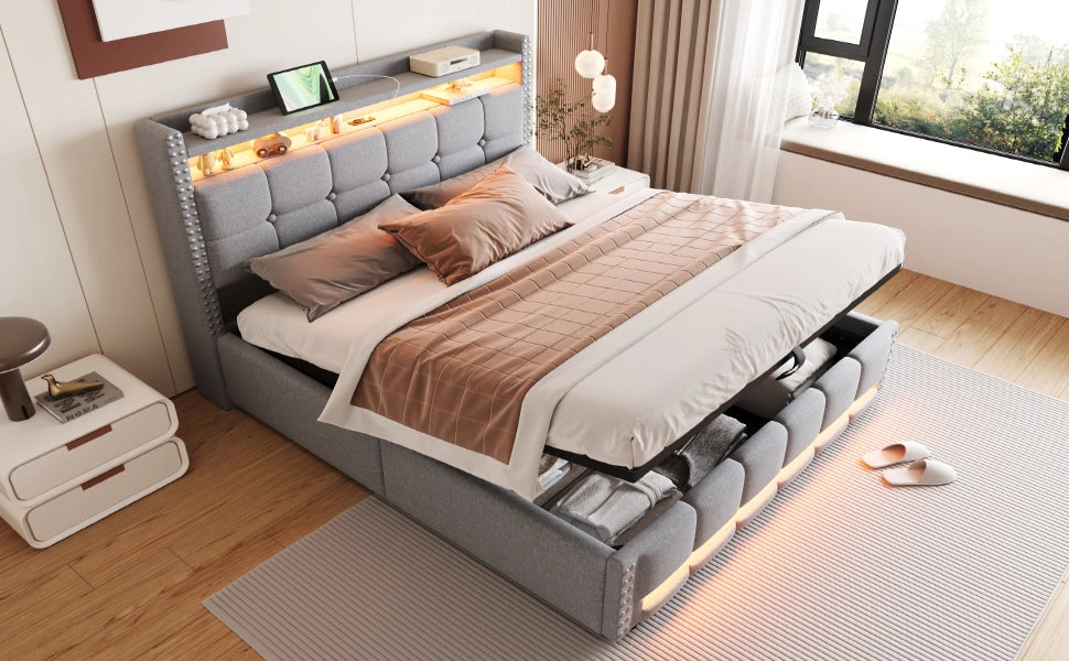 letto imbottito lino grigio chiaro 160 x 200 cm