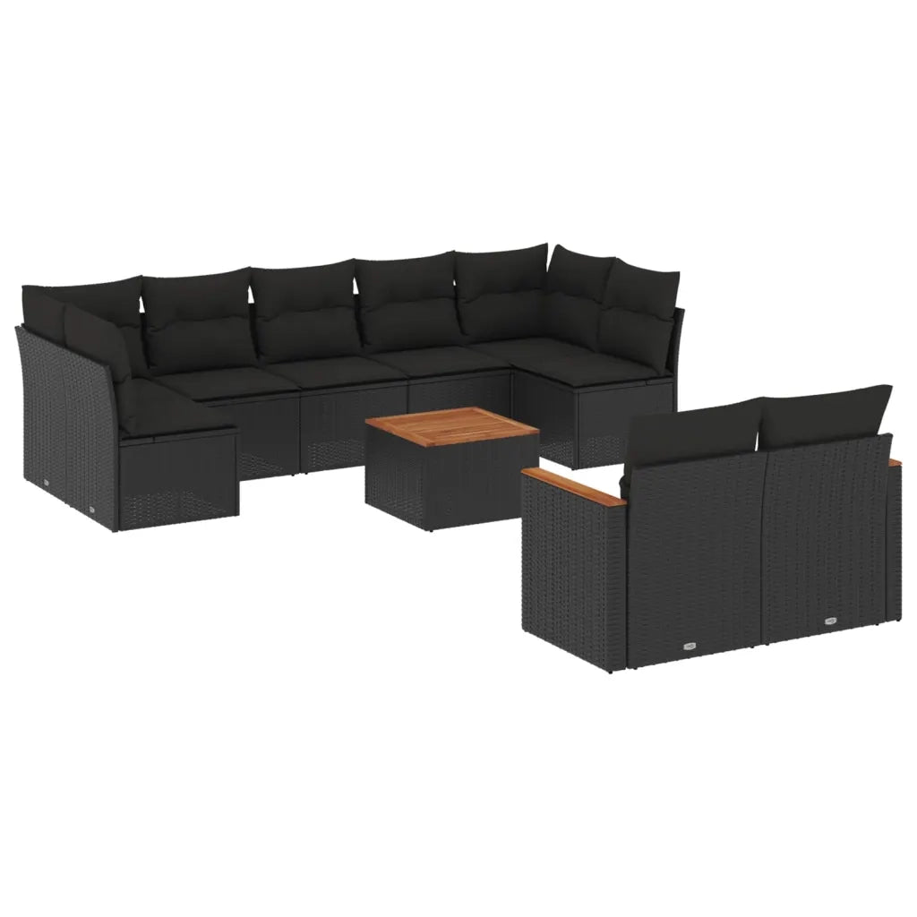 Set Divani da Giardino 10pz con Cuscini in Polyrattan Nero 3258695