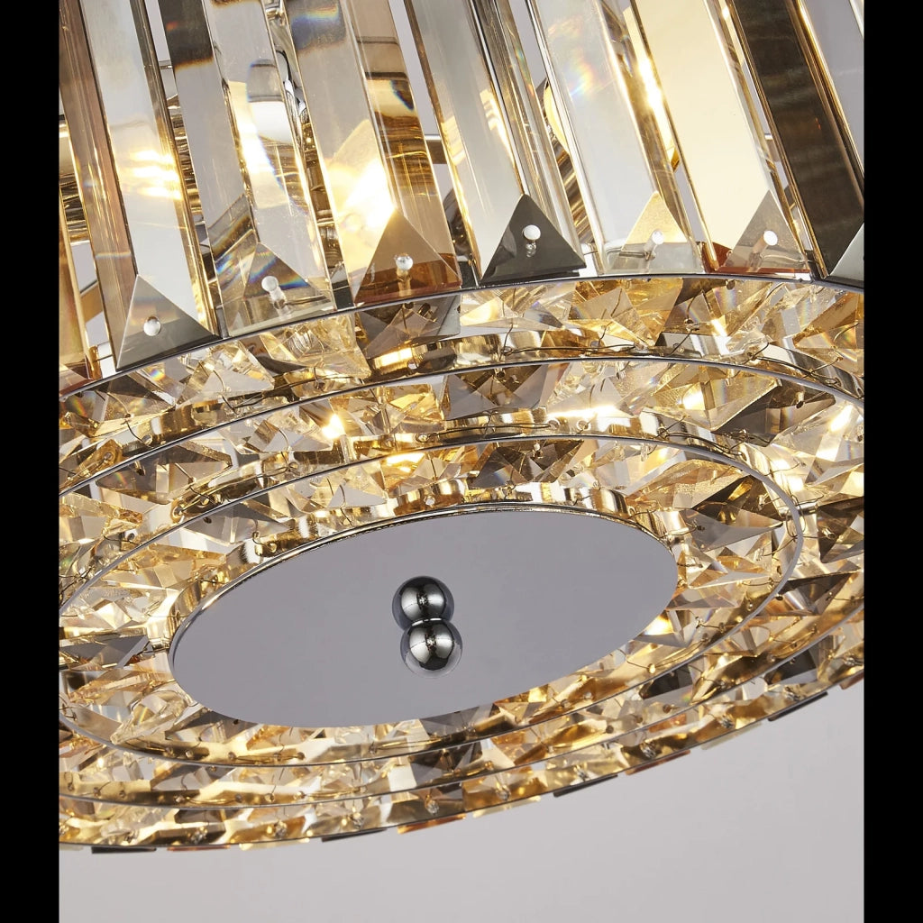 Lampadario Contemporaneo Chapeau Acciaio Cromo Vetro Ambra 3 Luci E27