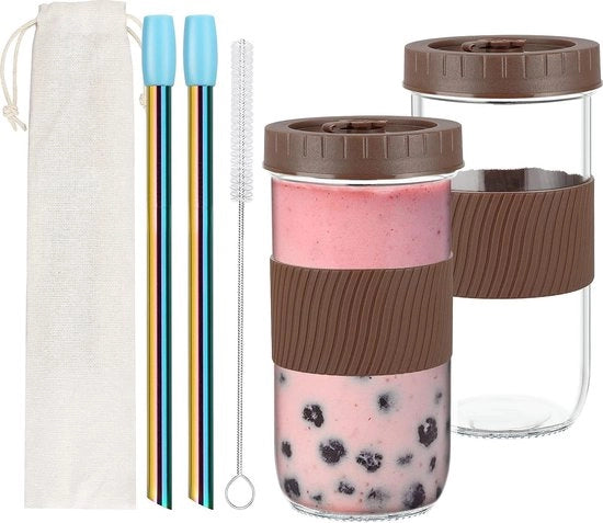 Due tazze termos, bicchiere da smoothie 61 ml Bicchiere da Bubble Tea con coperchio e cannuccia, bicchiere da viaggio per Bubble Tea, latte, smoothie, succo, caffè freddo - caffè