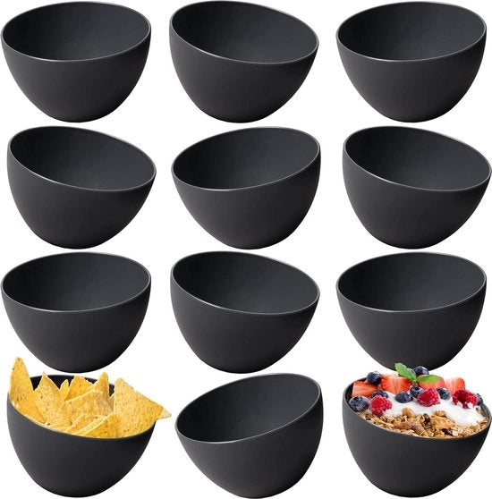 Set di 12 scodelle per muesli - Ciotole inresistenti all'urto - 750 ml scodelle per dessert - Set di ciotole e scodelle - Nero-Grigio