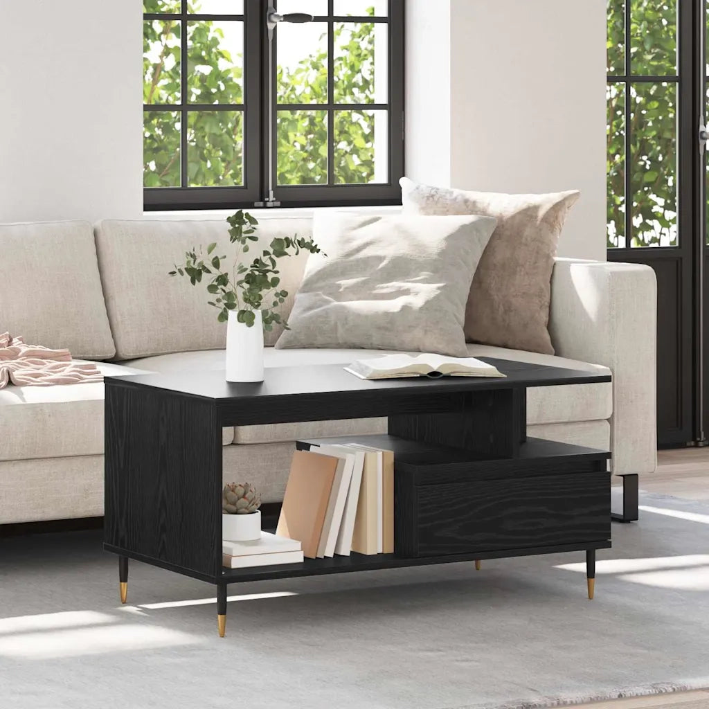 Tavolino da salotto con cassetto Rovere Nero 90 x 49 x 45 cm 882707