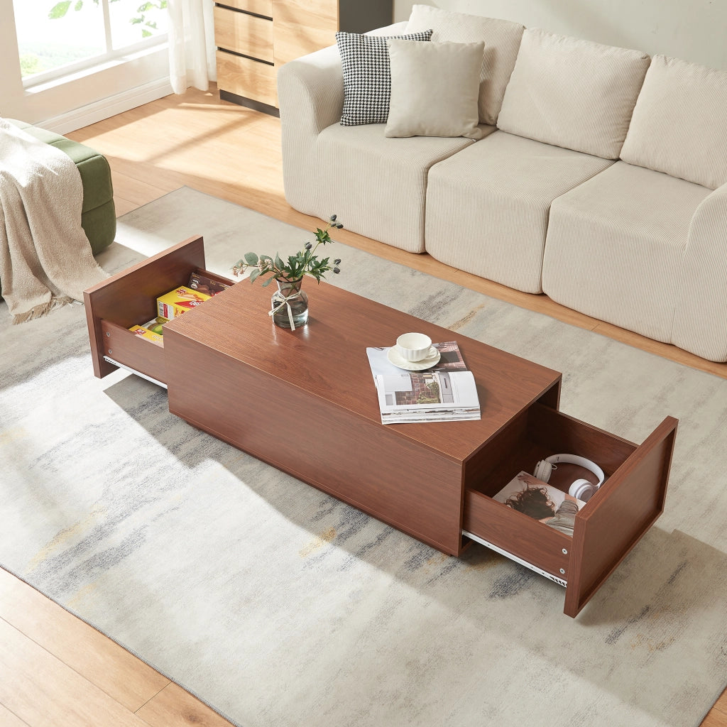 Tavolino Rettangolare Turur da Salotto con 2 Cassetti 104 x 50 x 40 cm - Effetto Noce [en.casa]