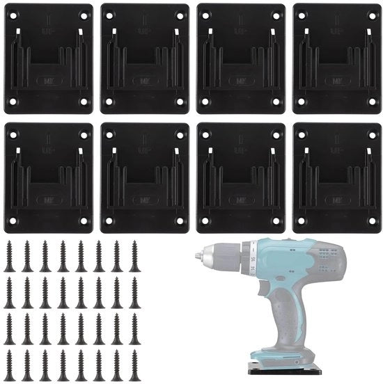 Supporto per attrezzi a muro - Maniglia per attrezzi - Supporto per attrezzi da parete - Per attrezzi da foro - Nero - Ospitaatore batteria - Per deposito di magazzino di officina - 8 pezzi