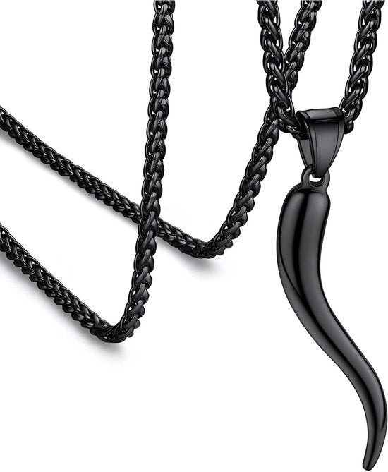 Collare con pendente in forma di corno italiano per donna - Oro/Nero/Acciaio inox dorato - Amuleto protettivo di gioielli di fortuna - Regalo per madre e figlia (in scatola regalo) 52.6 Metallo