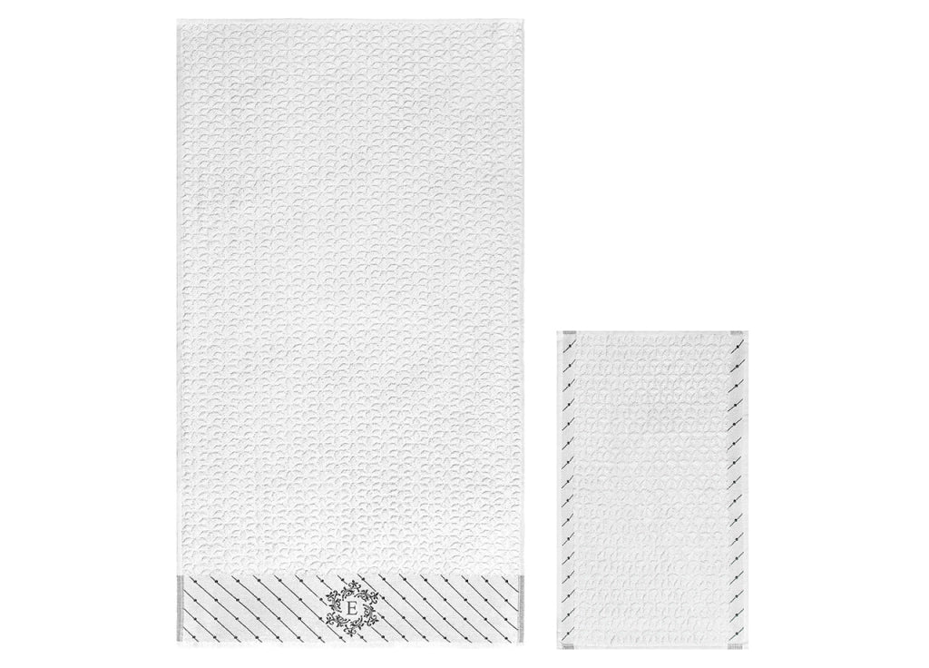 Set Asciugamano Copiola Salvietta Bagno In Spugna 100% Cotone Con Iniziali Lettere - Set 2 - E
