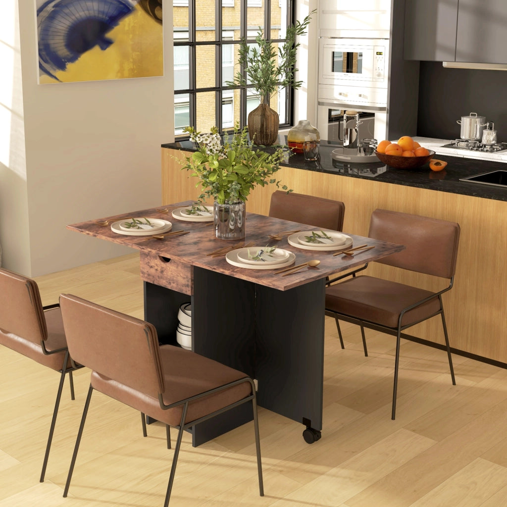 Tavolo da Cucina Pieghevole con Ruote e Cassetto ¨C Zephmum ¨C 120x72x75 cm Marrone e Nero