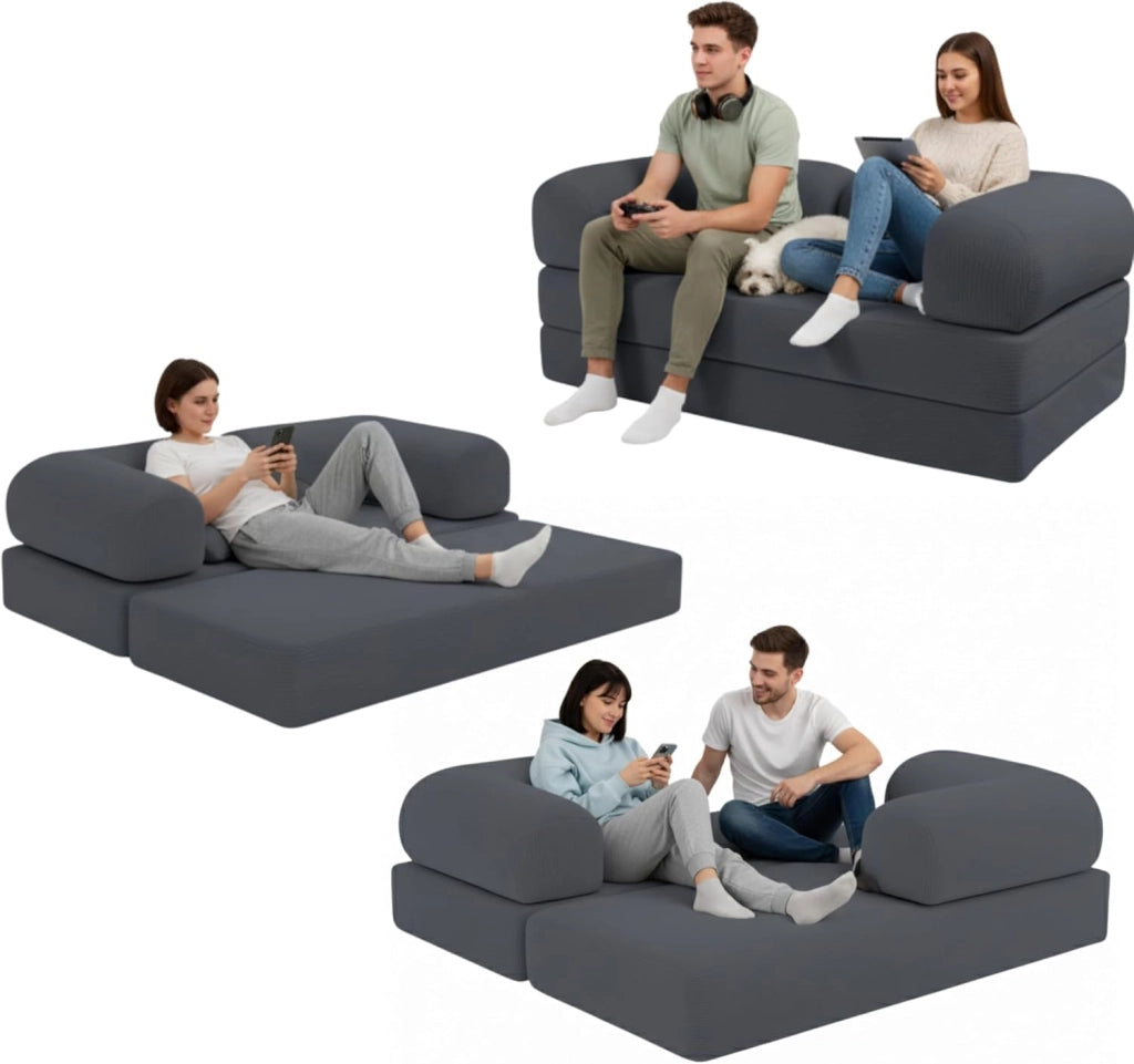 Divano 2 Posti Prodotto in Francia - Divano Letto Modulare in Schiuma ad Alta Densità e Tessuto in Velluto a Coste - Design Innovativo Boneless Couch, Spedito Compresso (Ecru)
