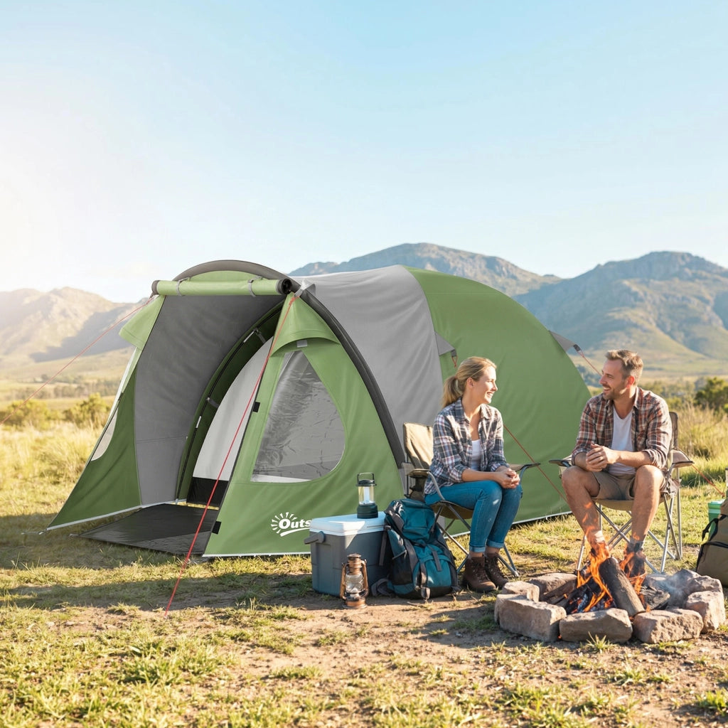 Tenda da Campeggio 4 Persone 2 Camere ¨C zephmum ¨C Verde 323x248x150cm