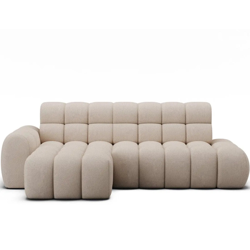 Divano angolare convertibile BULLA 3 posti beige angolo sinistro - tessuto nido d'ape con estensione della seduta elettrica