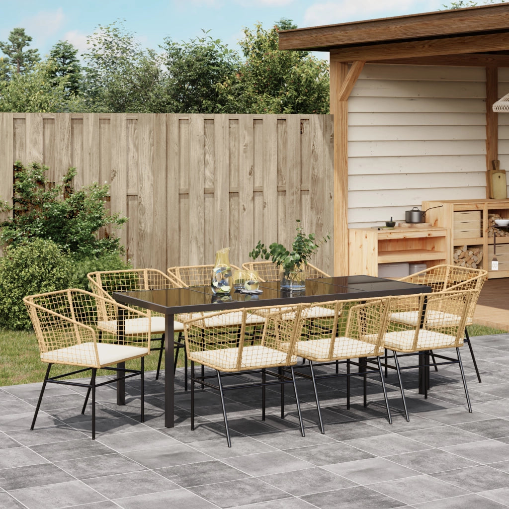 Set di 9 Sedie da Pranzo da Giardino con Cuscini Marrone Polyrattan