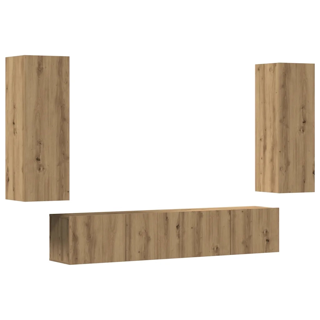 Mobili TV a Parete 4 pz-Set di 4 Credenza per TV sospesa Rovere Artigianale in Legno Multistrato 207174