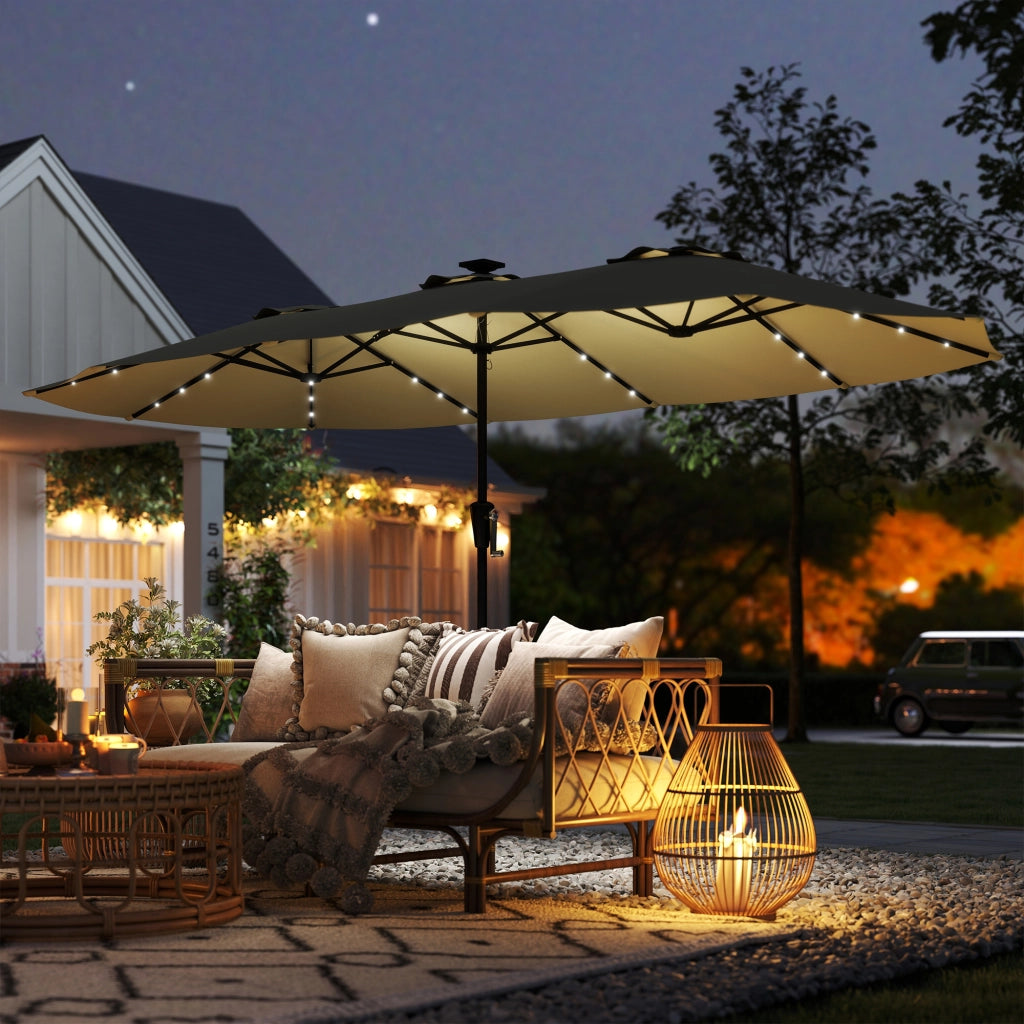 Ombrellone da Giardino Doppio LED Solare Rettangolare ¨C zephmum ¨C 395x215cm Beige