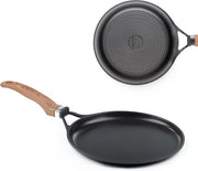 Pad per crêpes in alluminio con cerniera in dotazione, rivestimento antiaderente, finitura minerale Black Line, prodotto in Germania.