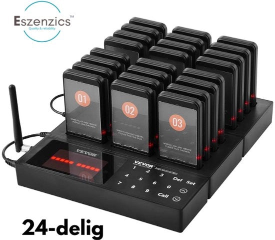 Sistema di Allarme P30 - Professionale - Set da 24 pezzi - Senza Fili - Ricarica Rapida - Flash/Trillare/Suono - Portata fino a 500m - Ristoranti - Bar - Segnalatore - Pager - Radiowalkie
