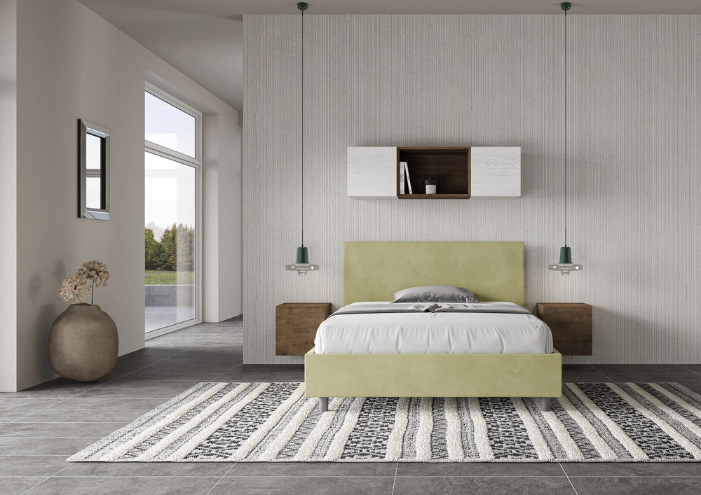 Letto Matrimoniale Francese 140x200 cm con Rete e Contenitore Adele Tè Verde