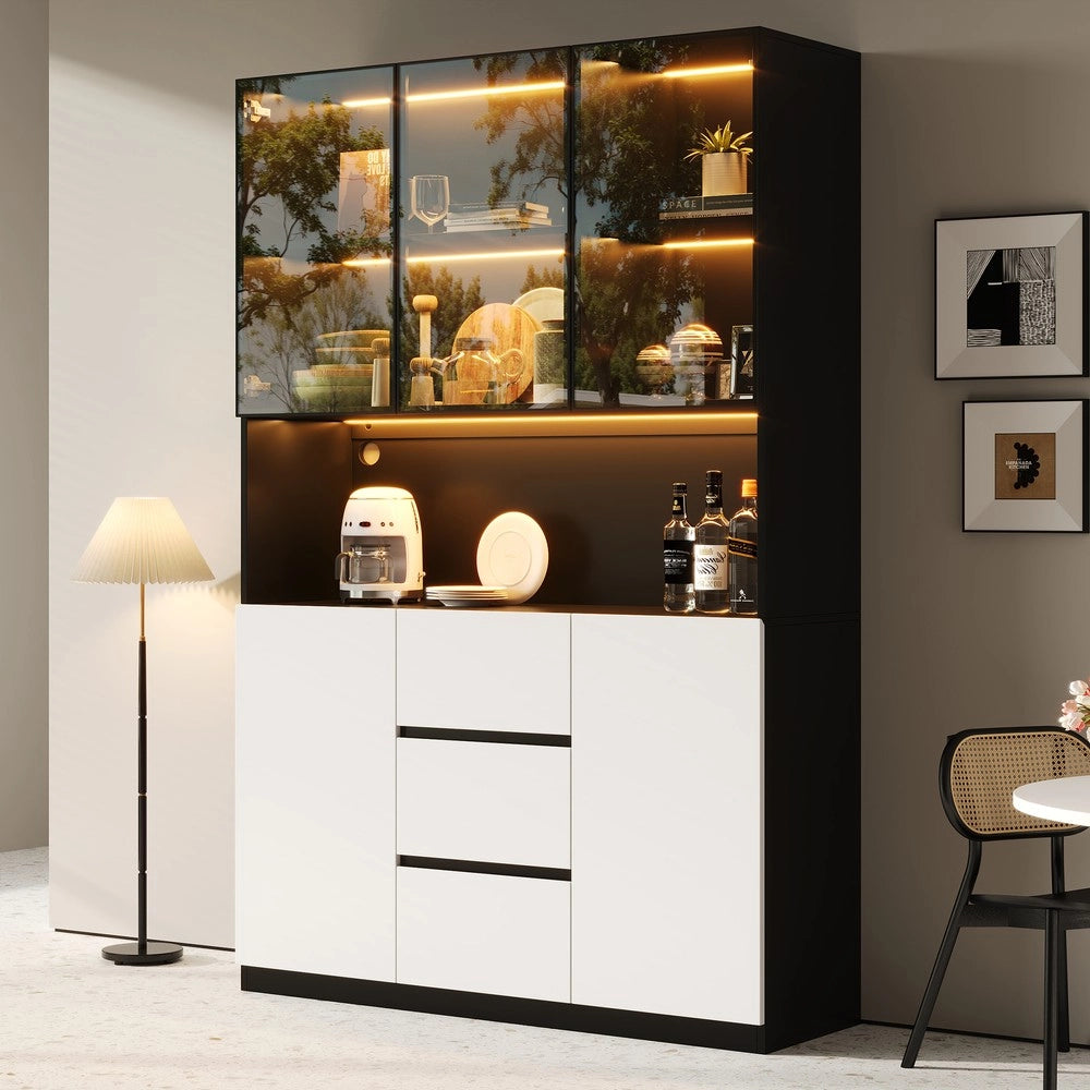 Vetrina a LED in vetro temperato - Zephmum - 120¡Á40¡Á200 cm - Aperta con ante e cassetti