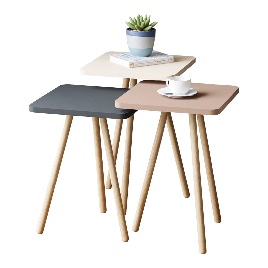 Set di 3 tavolini laterali quadrati a treppiede bianco/grigio/rosa 03_0008388