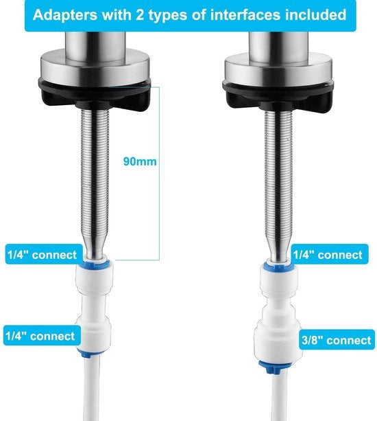 Kraan Inclinabile per Osmosi Inversa e Filtro Acqua con Connettori 1/4 pollici e 3/8 pollici - Disegno Rotativo 360° con Finestra Matta del Filtro Acqua