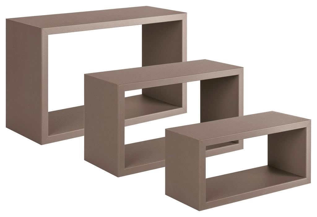 Set 3 Mensole da Parete Rettangolare in Fibra di Legno Trittico Marrone Talpa