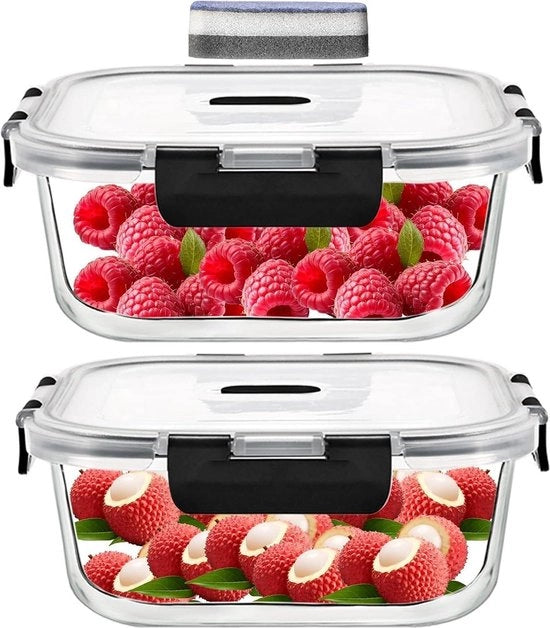 Contenitori di vetro con coperchio 520 ml - Contenitori per Meal Prep - Coperchi con valvola di scarico - Controllo di porzione - Contenitore per conservazione alimentare - Libero da BPA - Resistente a microonde e forno a vapore.