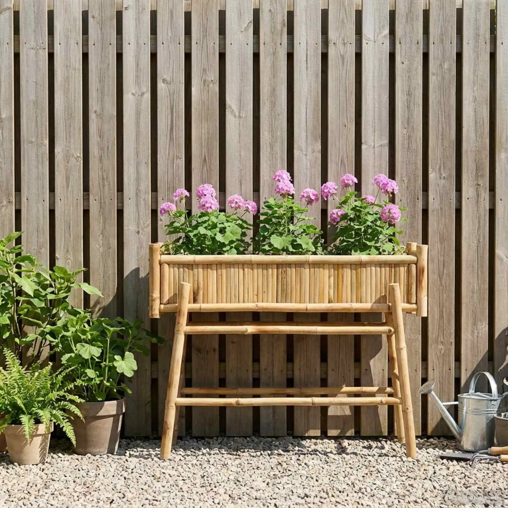 Vaso da Giardino con Supporto Naturale 100 x 38 x 74 cm Bambù