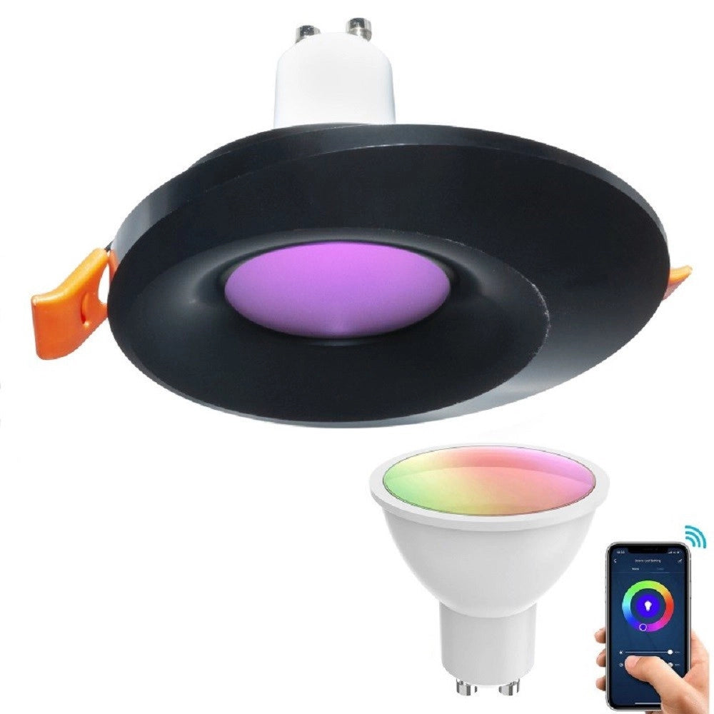 Trade Shop - Faretto Led Smart Incasso 65mm Led 5w Gu10 Intelligente Wifi Rgb Cct Alexa Google - Nero