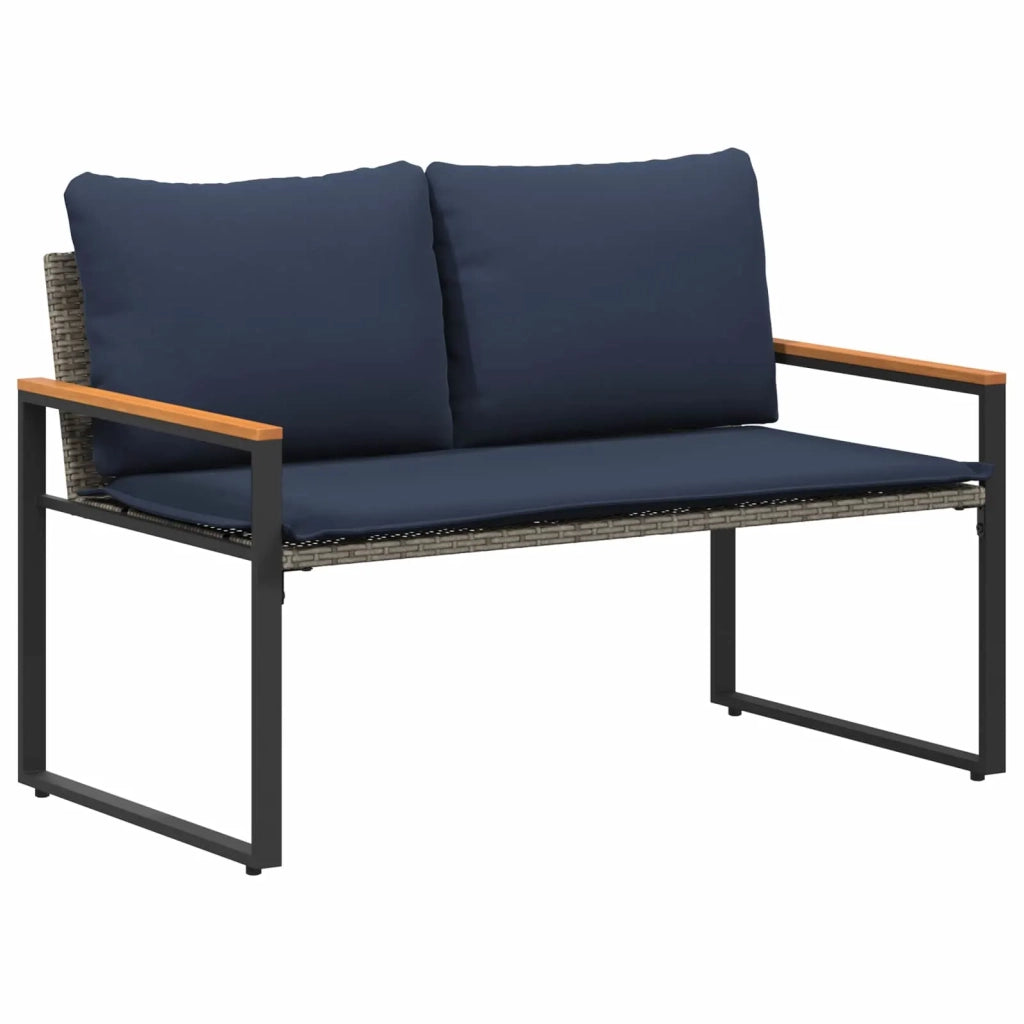 Panca da Giardino | Panchina con cuscino Grigio e Blu Navy 115 x 65 x 72 cm Rattan