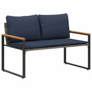 Panca da Giardino | Panchina con cuscino Grigio e Blu Navy 115 x 65 x 72 cm Rattan