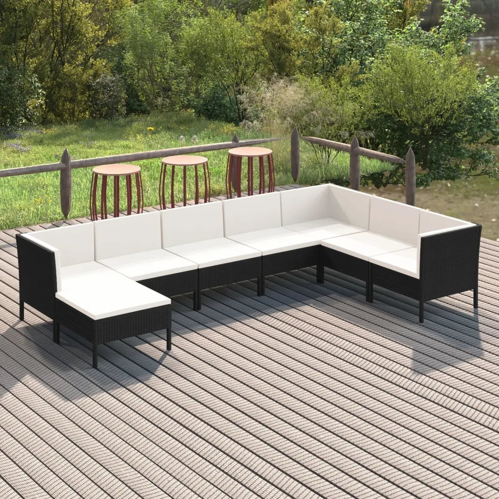 Set Divani da Giardino 8 pz con Cuscini in Polyrattan Nero cod mxl 38360