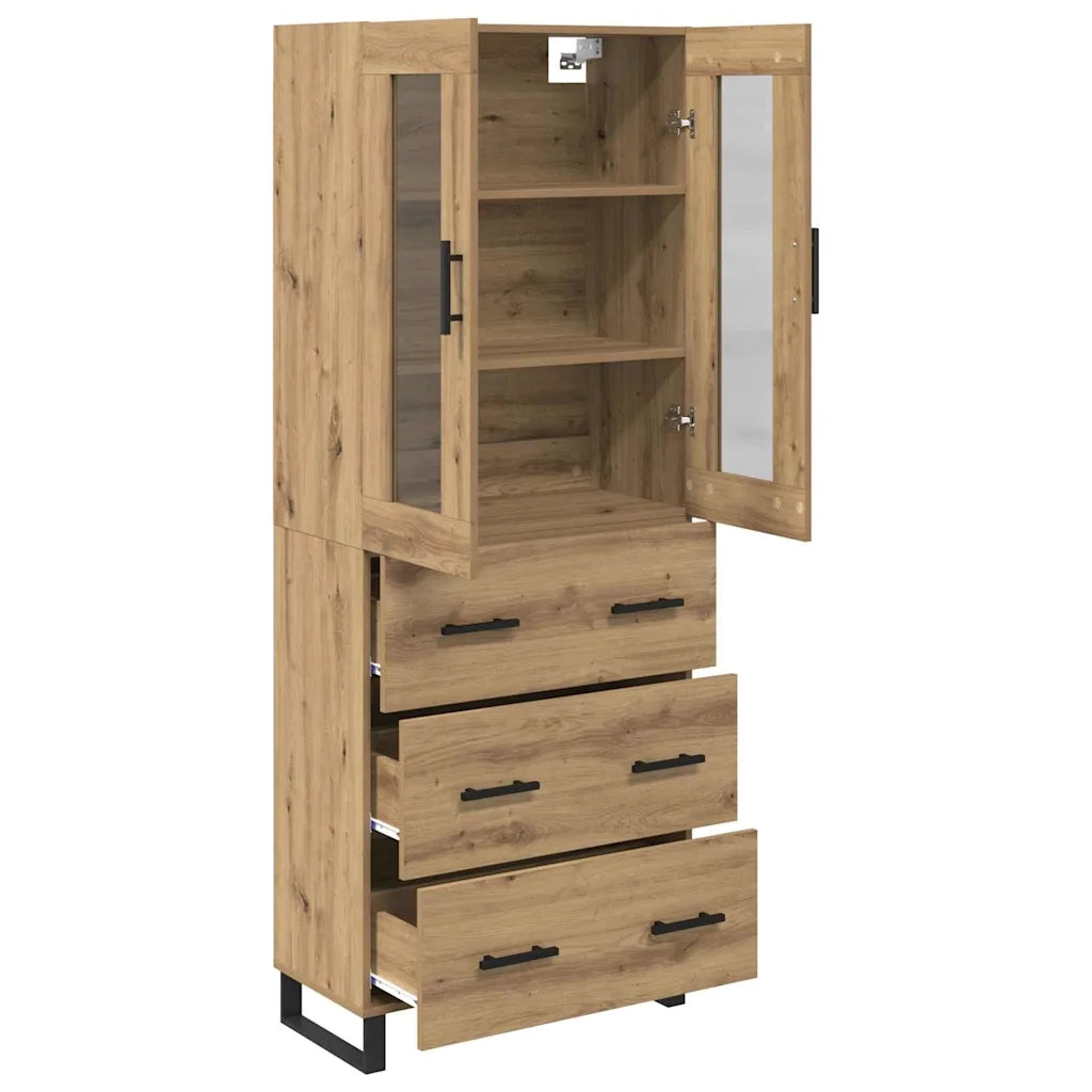 Credenza 2 pz-Set di 2 Buffet-Armadio da cucina Rovere artigianale Legno Stratificato e Vetro 319639