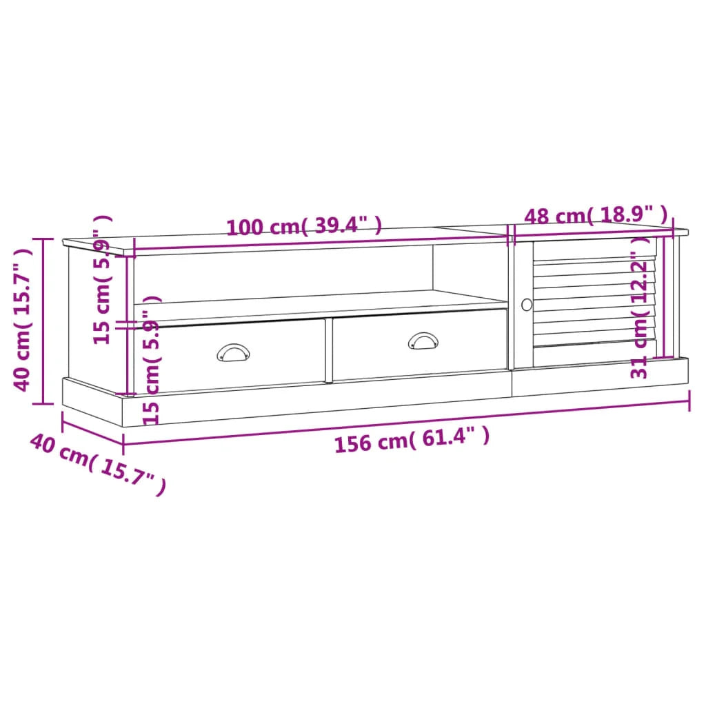 VIGO Mobile TV multimediale Mensola TV Credenza Sala da pranzo Soggiorno Camera da letto 156 x 40 x 40 cm Legno massello di pino marrone 02_0028510