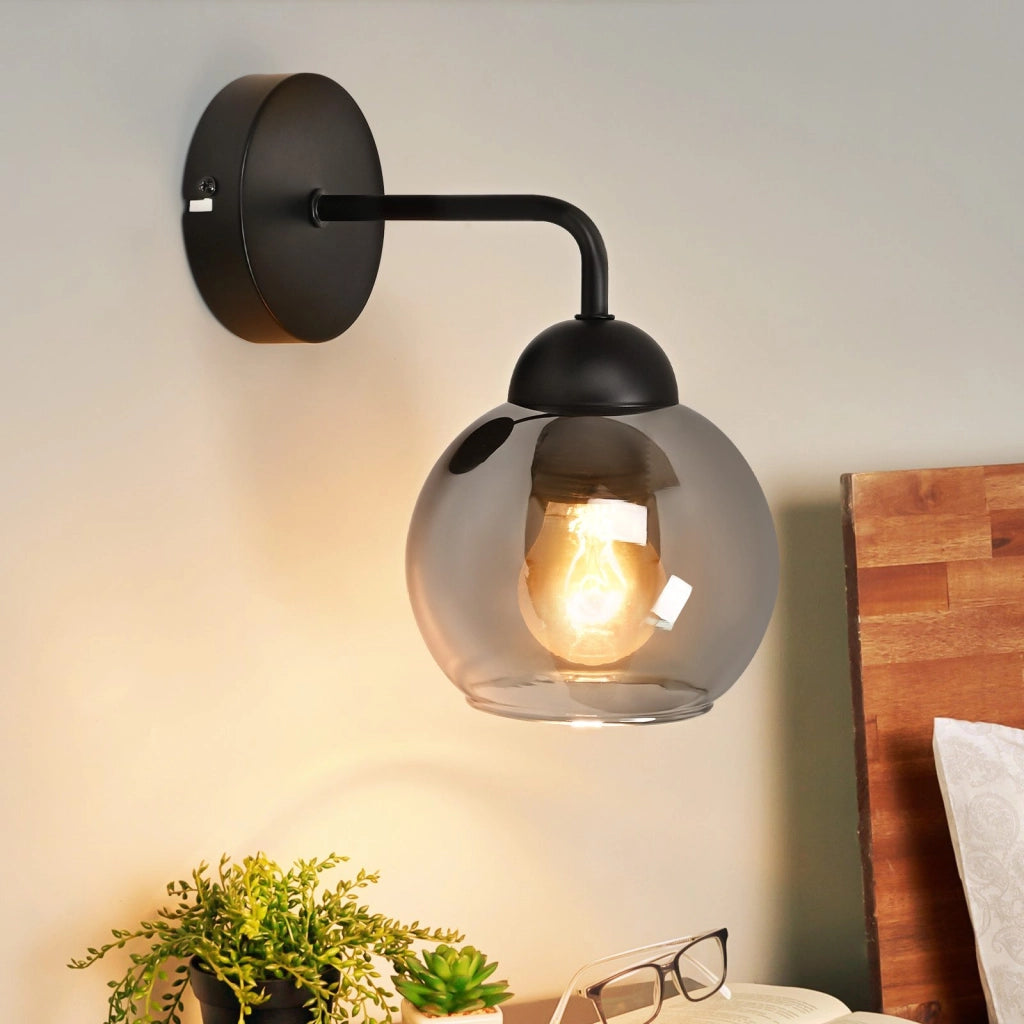 ZMH Lampada da parete vintage da interno E27 illuminazione da parete retrò per camera da letto in vetro nero