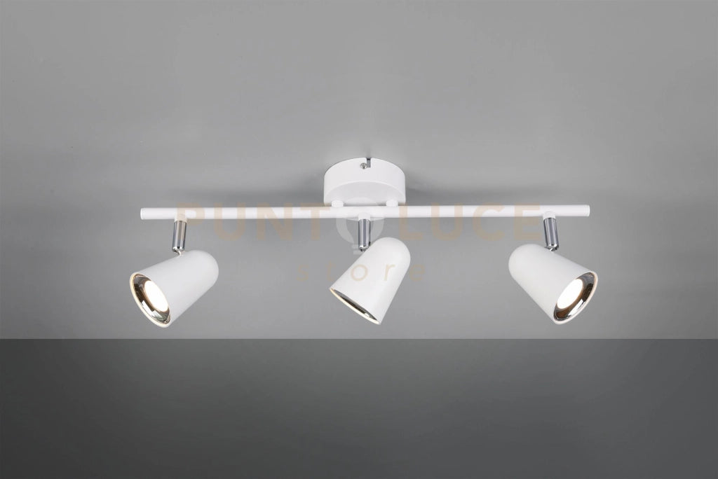 TOULOUSE BARRA 3 SPOTS LED 10,5W 1200lm, 3000K BIANCO SATINATO CON BORDO CROMATO L. 48CM