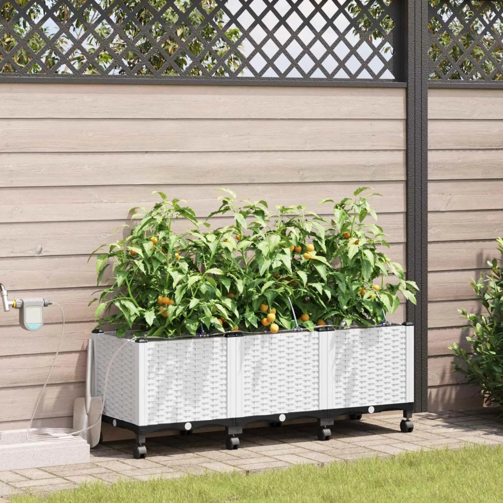 Vaso da Giardino con Irrigazione e Ruote 3 pz Bianco PP 3423085