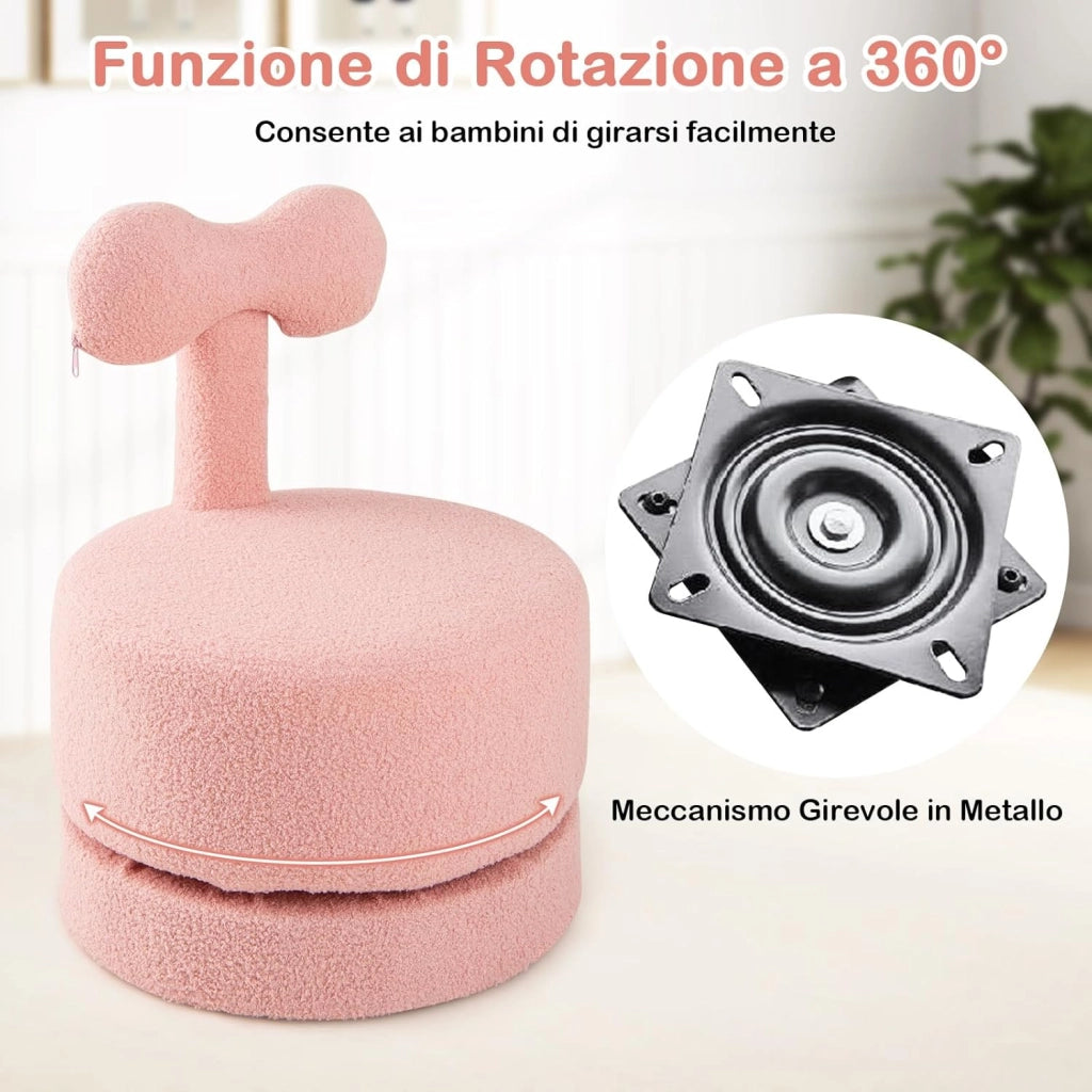 Set di 2 Poltrone Girevoli a 360° per Bambini, Divani per Bambini in Velluto con Schienale a Fiocco, Seduta Imbottita e Piedini Antigraffio, Sedie Rotonde per Sala Giochi e Cameretta