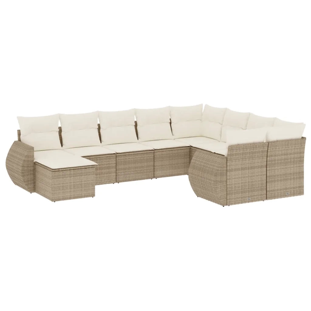 Set Divano da Giardino 10 pz con Cuscini Beige in Polyrattan 3221857